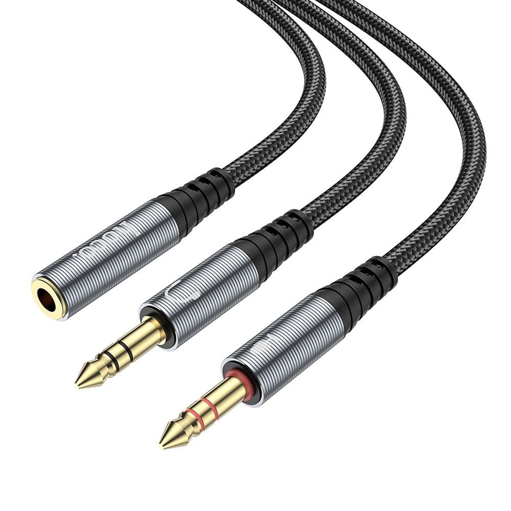 Cable AUX 2in1 Jack 3,5mm (female) to 2x Jack 3,5mm (male) Hoco 0,25m UPA21 metal gray