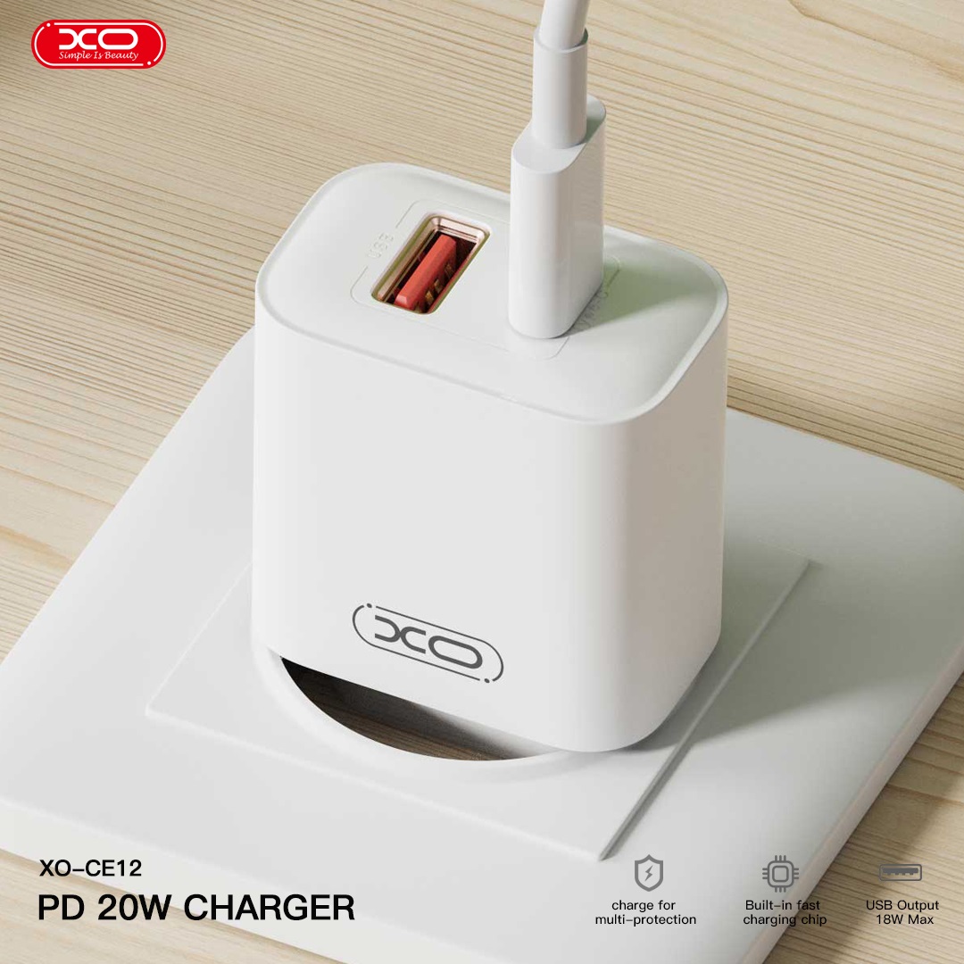 XO wall charger CE12 PD QC 3.0 20W 1x USB-Α 1x USB-C white - Image 4