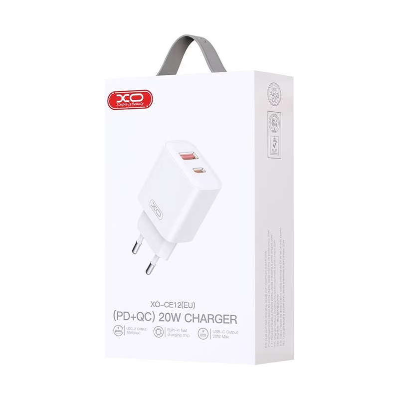 XO wall charger CE12 PD QC 3.0 20W 1x USB-Α 1x USB-C white - Image 2