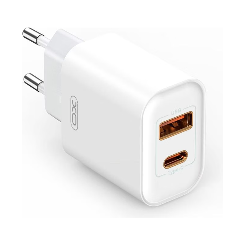 XO wall charger CE12 PD QC 3.0 20W 1x USB-Α 1x USB-C white