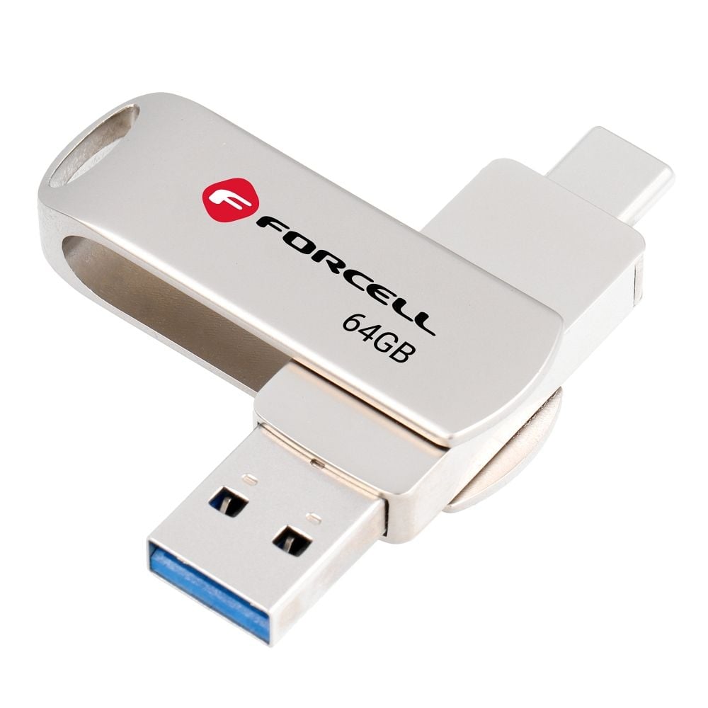 Pendrive 64GB USB 3.2 Gen 1 (USB A / USB C) Forcell F-Data Metal Duo silver