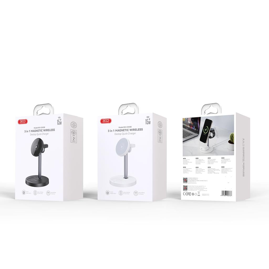 XO Wireless Charger 15W 3in1, white - CX038 - Image 2