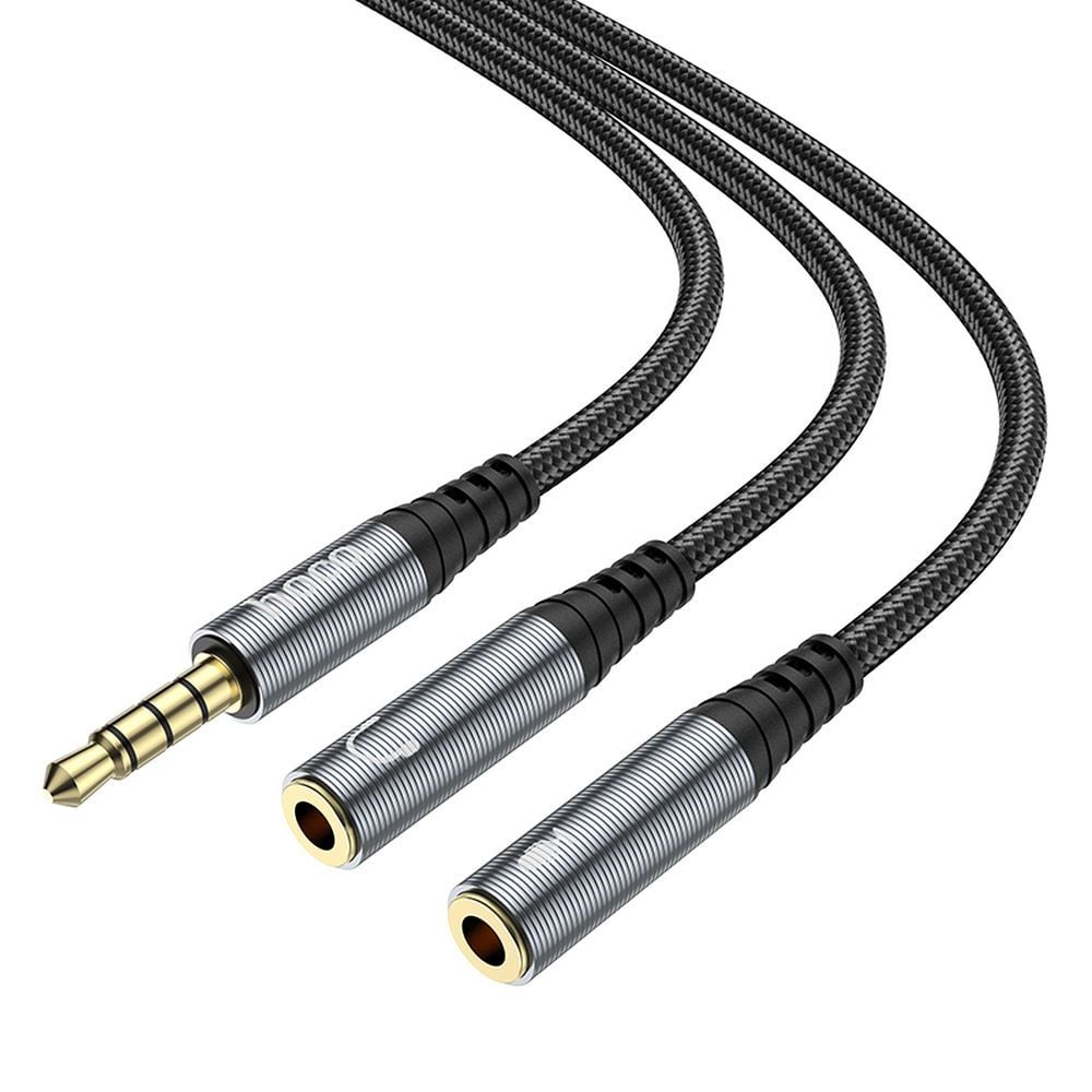 Cable AUX 2in1 Jack 3,5mm (male) to 2x Jack 3,5mm (female) Hoco 0,25m UPA21 metal gray