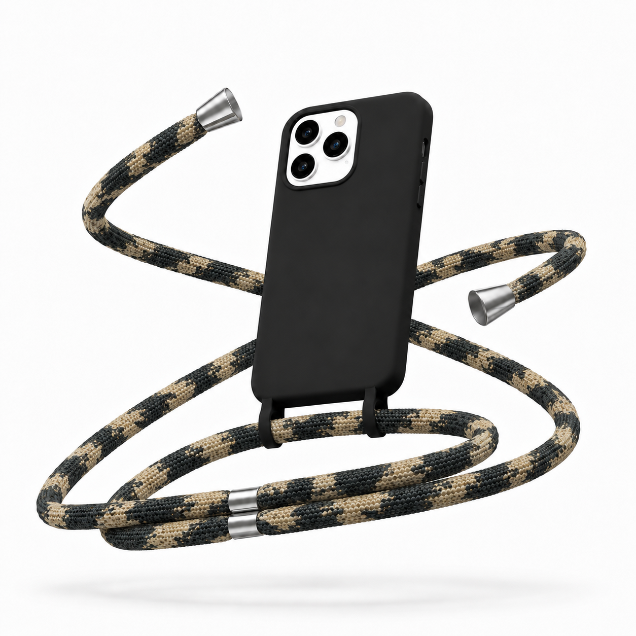 Θήκη Σιλικόνης με Κορδόνι με Χακί Μοτίβο για Apple iPhone 12 Pro Mobicase – Μαύρο