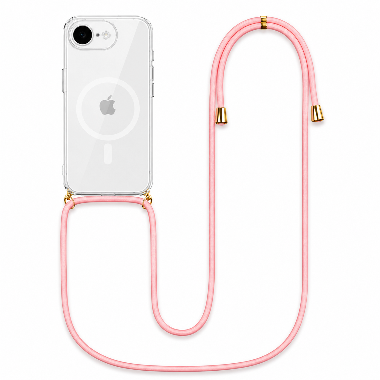 Θήκη Σιλικόνης με κορδόνι Ρόζ για iPhone 16 Pro Διάφανη Mag Case