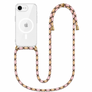 Θήκη Σιλικόνης με κορδόνι Ρόζ Μοτίβο για iPhone 16 Διάφανη Mag Case