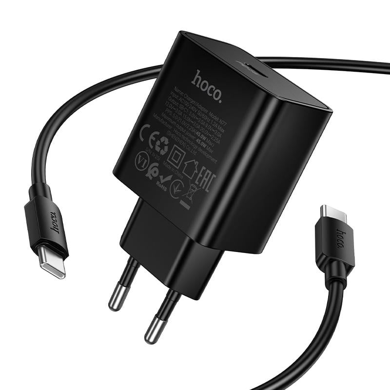 Hoco Phone charger USB C QC PD 45W + cable USB C to USB C N77 black - Image 4