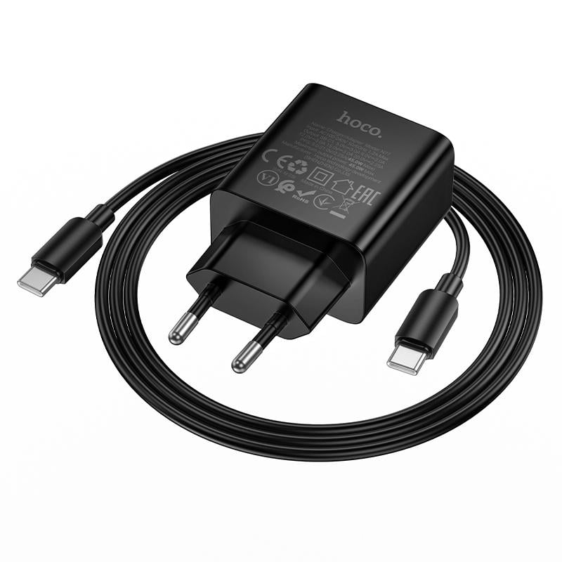 Hoco Phone charger USB C QC PD 45W + cable USB C to USB C N77 black - Image 5