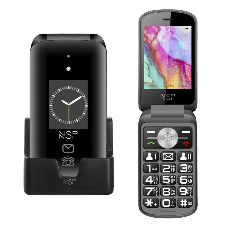 NSP 2700DS (Ελληνικό Μενού) Μαύρο κινητό τηλέφωνο Flip 2G με πλήκτρα, Dual SIM, Camera, Bluetooth, USB, micro-SD, FM, 2.8”, SOS