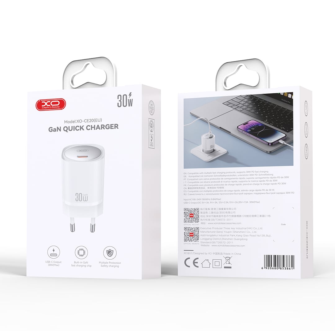 XO wall charger CE20 PD 30W 1x USB-C white - Image 2