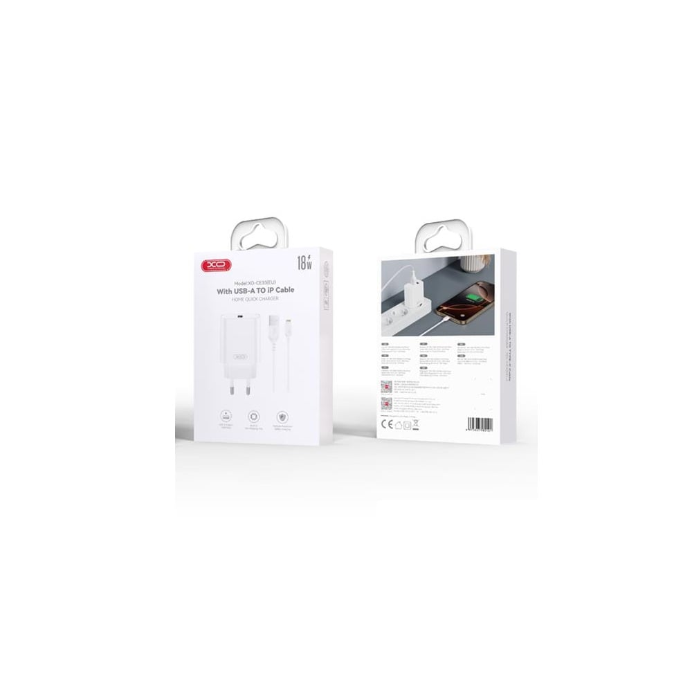 XO wall charger CE33 QC 18W USB-Α white + cable Lightning - Image 2