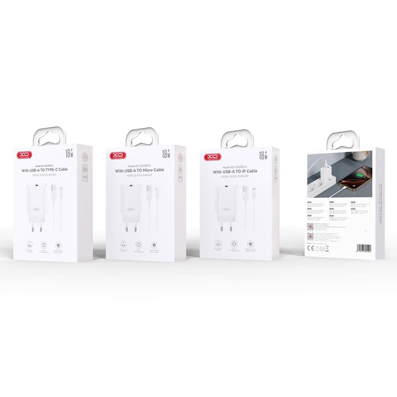XO wall charger CE33 QC 18W USB-Α white + cable Lightning - Image 4