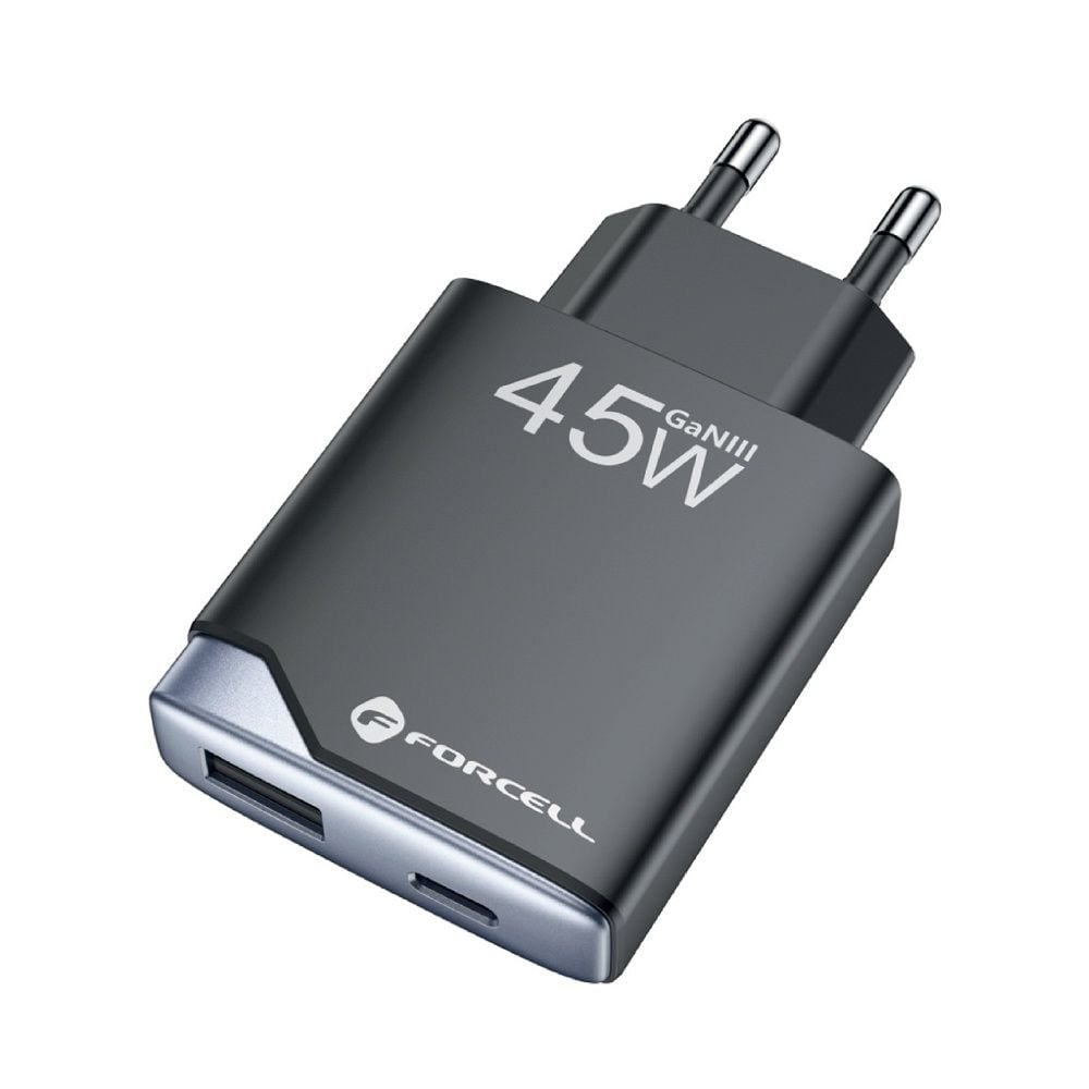 Forcell Phone charger F-Energy Ultra Slim GaN III USB C + USB A PD QC4.0 3A 45W B245202(1A1C) black