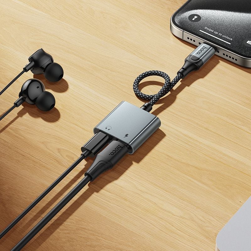 Hoco Adapter AUX USB C to 2xUSB C max 10W UPA34A gray - Image 5
