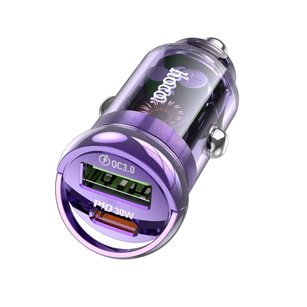HOCO car charger Type C PD QC3.0 3A 30W Z53 transparent purple