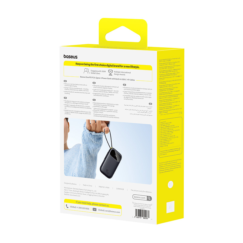 BASEUS Power Bank 10000mAh, 45W με ενσωματωμένα καλώδια USB-C & Lightning, EnerFill FC31 Qpow 3 Μαύρο – E0028C00 - Image 3