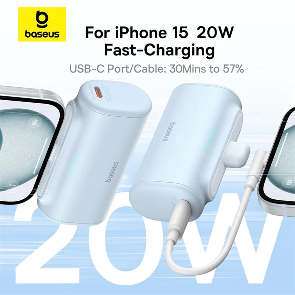 BASEUS Power Bank 5000mAh 20W USB-C + USB-C blue – P10068306313-00 - Image 7