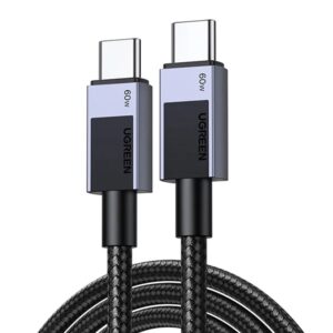 UGREEN Καλώδιο Type-C – Type-C, 1m, 60W, Γρήγορη φόρτιση, Πλεκτό, Space Gray – L524 / 55765