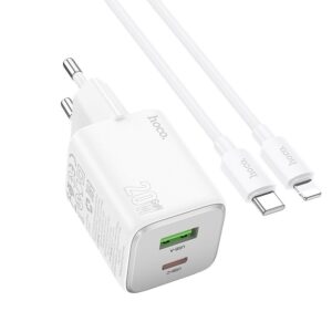 HOCO N41 φορτιστής USB A + Type C με καλώδιο Type C σε Lightning 20W λευκό