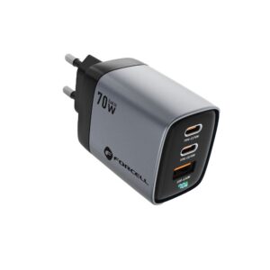 Forcell Phone charger F-Energy GaN III 2 x USB C + USB A QC4.0 3,45 A PD 70W SAM SFC2.0 with display LCD VT-37 gray