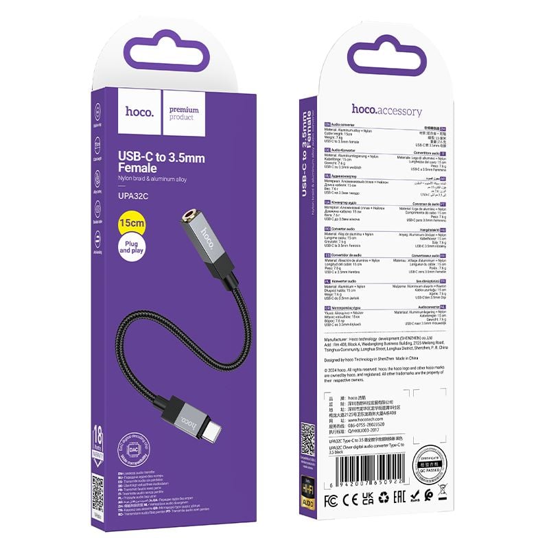 Adapter Aux USB-C to Jack 3,5mm Hoco UPA32C black - Image 2
