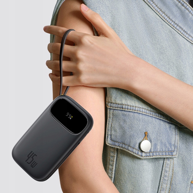 BASEUS Power Bank 10000mAh, 45W με ενσωματωμένα καλώδια USB-C & Lightning, EnerFill FC31 Qpow 3 Μαύρο – E0028C00 - Image 9