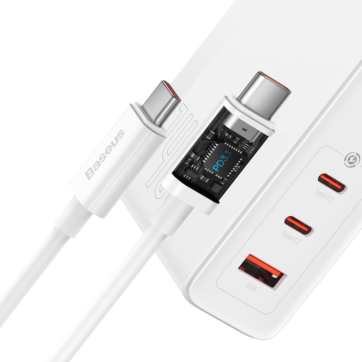 Baseus wall charger GaN5 Pro PD 140W 2x USB-C 1x USB white + USB-C – USB-C 240W cable - Image 5