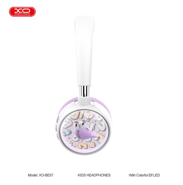 XO HF Bluetooth Overear, Cartoon Kids purple – BE57 - Image 3