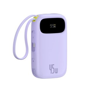 BASEUS Power Bank 10000mAh, 45W με ενσωματωμένα καλώδια USB-C & Lightning, EnerFill FC31 nebula purple – E0028C02
