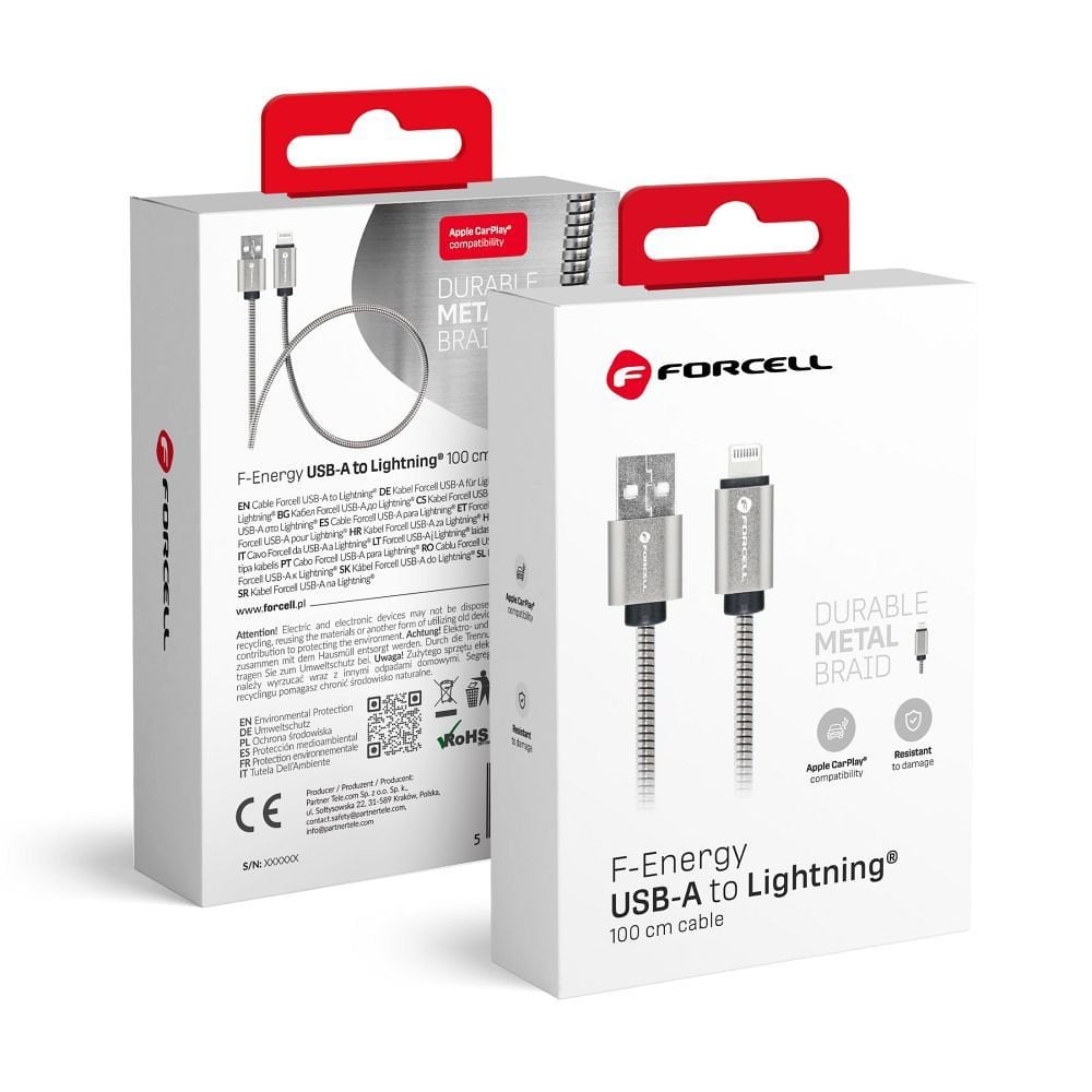 FORCELL F-ENERGY Metal C236 καλώδιο USB-A σε Lightning 2,4A 12W 1m ασημί - Image 2