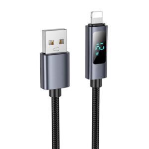 Καλώδιο USB-A σε Lightning Hoco 2,4A με οθόνη 1m X112 μαύρο