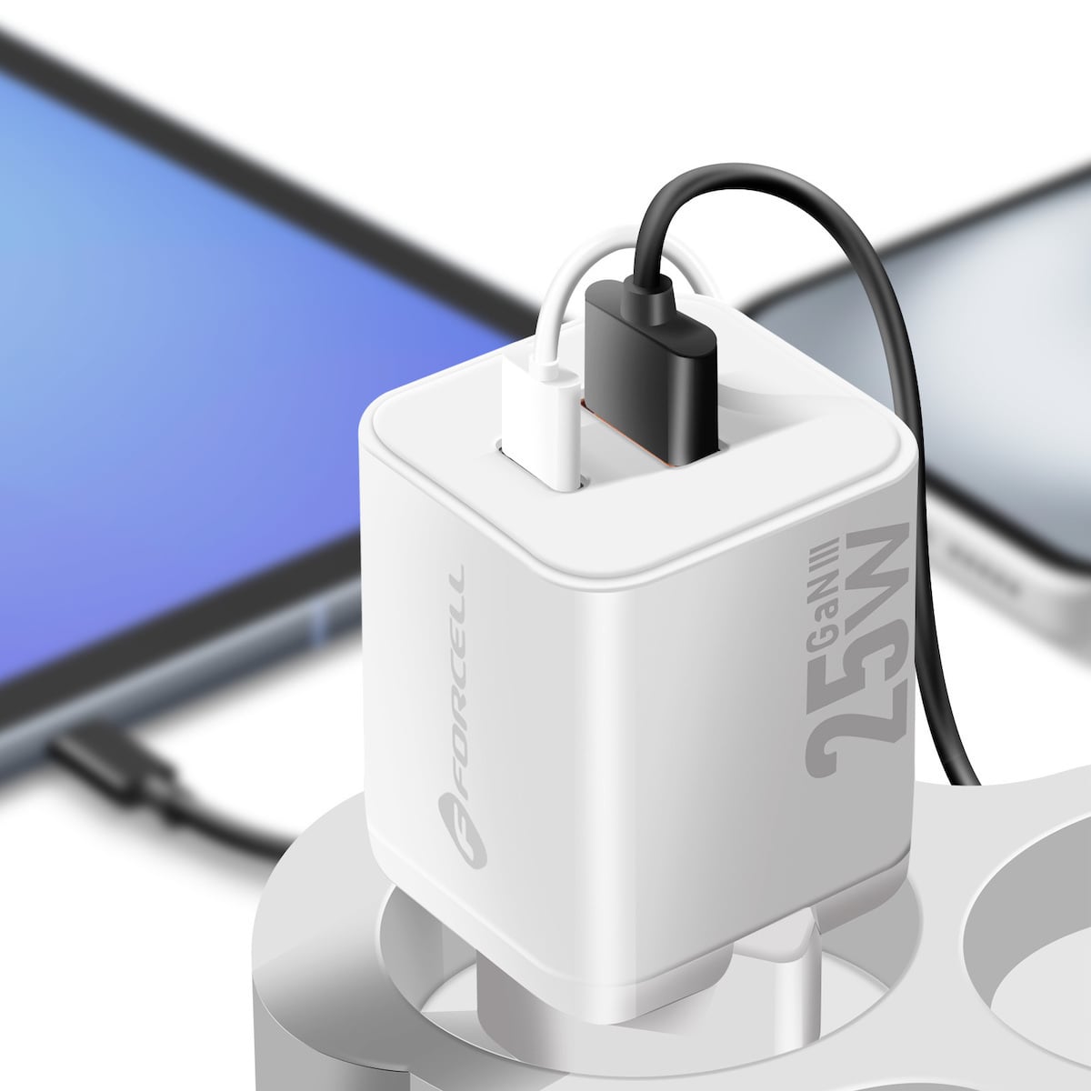 Φορτιστής Forcell F-Energy Mini GaN III USB-C + USB-A QC4.0 PD 25W VT-25B λευκό - Image 8