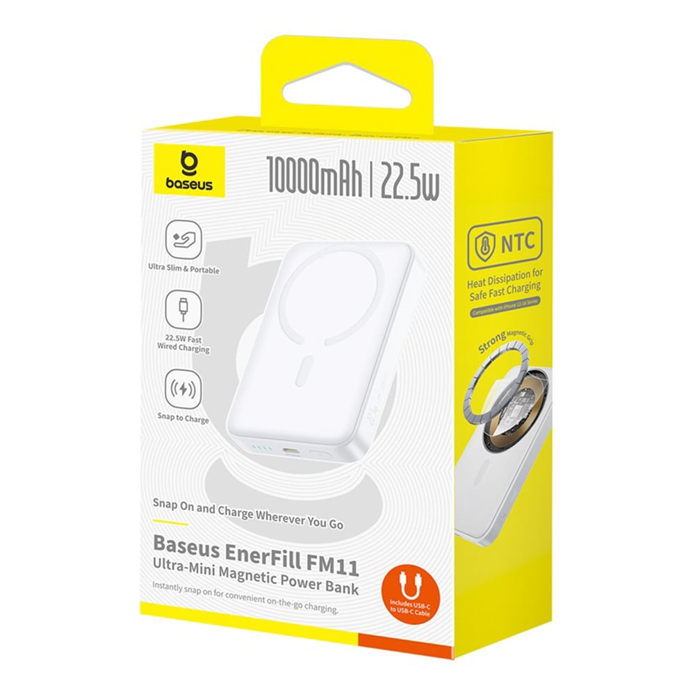 BASEUS Power Bank 10000mAh 22.5W + καλώδιο Type-C, EnerFill FM11 Magnetic λευκό – P1008210E213-00 - Image 2
