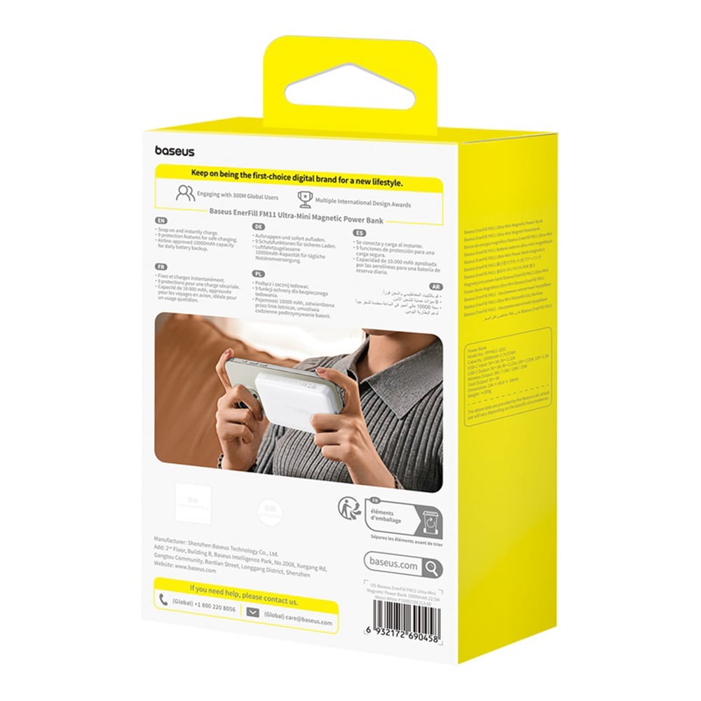 BASEUS Power Bank 10000mAh 22.5W + καλώδιο Type-C, EnerFill FM11 Magnetic λευκό – P1008210E213-00 - Image 3