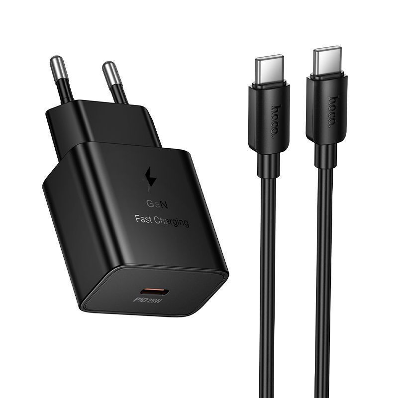 Hoco Phone charger USB-C QC PD 25W + καλώδιο USB-C to USB-C N76 μαύρος - Image 3
