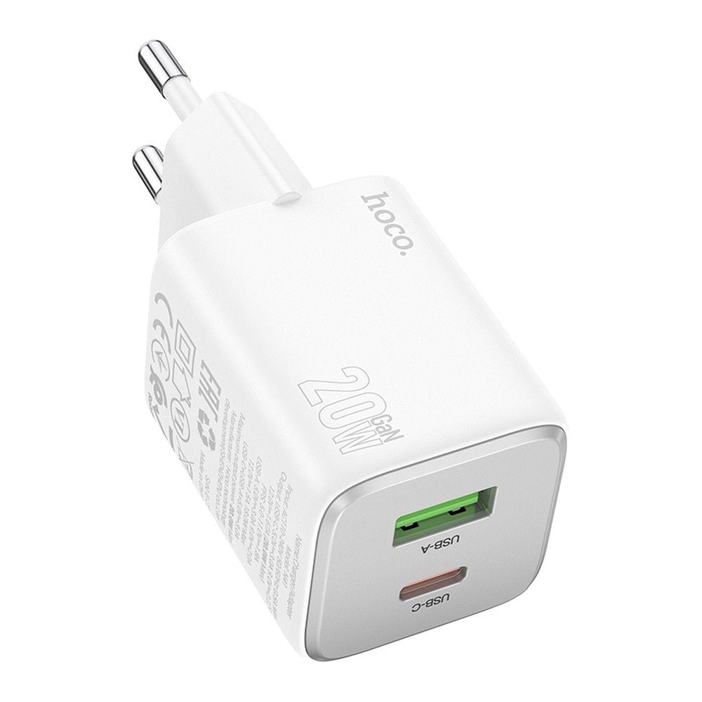 HOCO N41 φορτιστής USB-A + Type-C PD QC 3A 20W λευκός