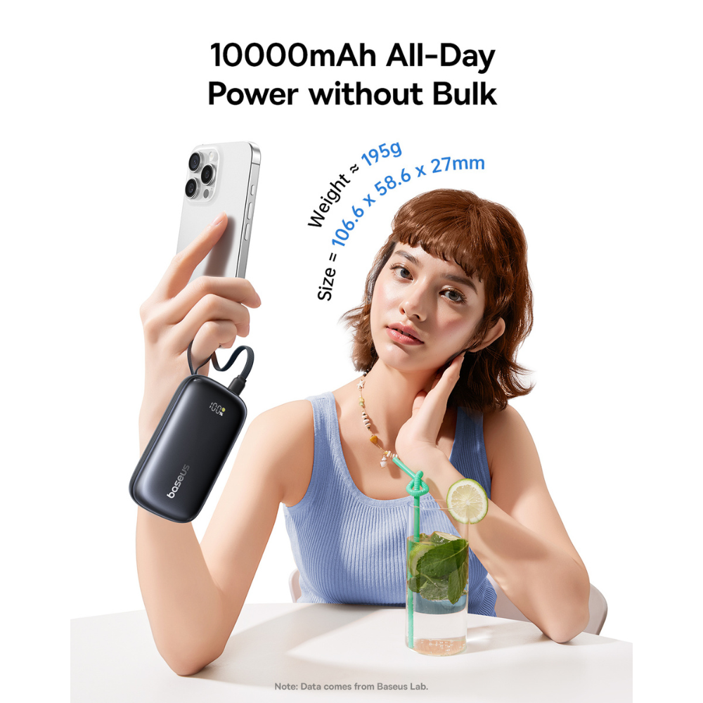 BASEUS Power Bank 20000mAh, 45W με ενσωματωμένο καλώδιο USB-C – Lightning, EnerFill FC21 Qpow 3 Ultra natural titanium – E0027P01 - Image 10