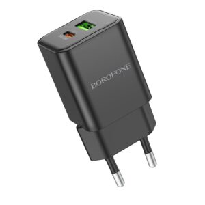 Borofone Wall charger BN14 Royal GaN – 1*USB-A + 1*USB-C – QC 3.0 PD 30W black