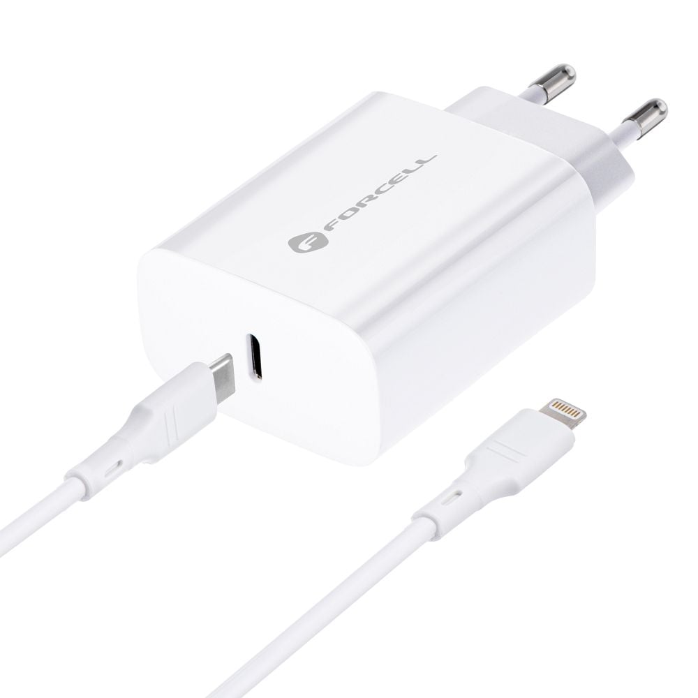 Φορτιστής Forcell F-Energy USB C QC4.0 PD 3A 20W + καλώδιο USB C σε Lightning TFK-TC-20WPD λευκό