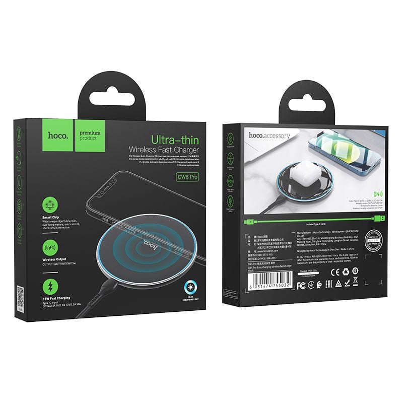 Wireless charger Hoco 2A 15W with light CW6 PRO black - Image 2