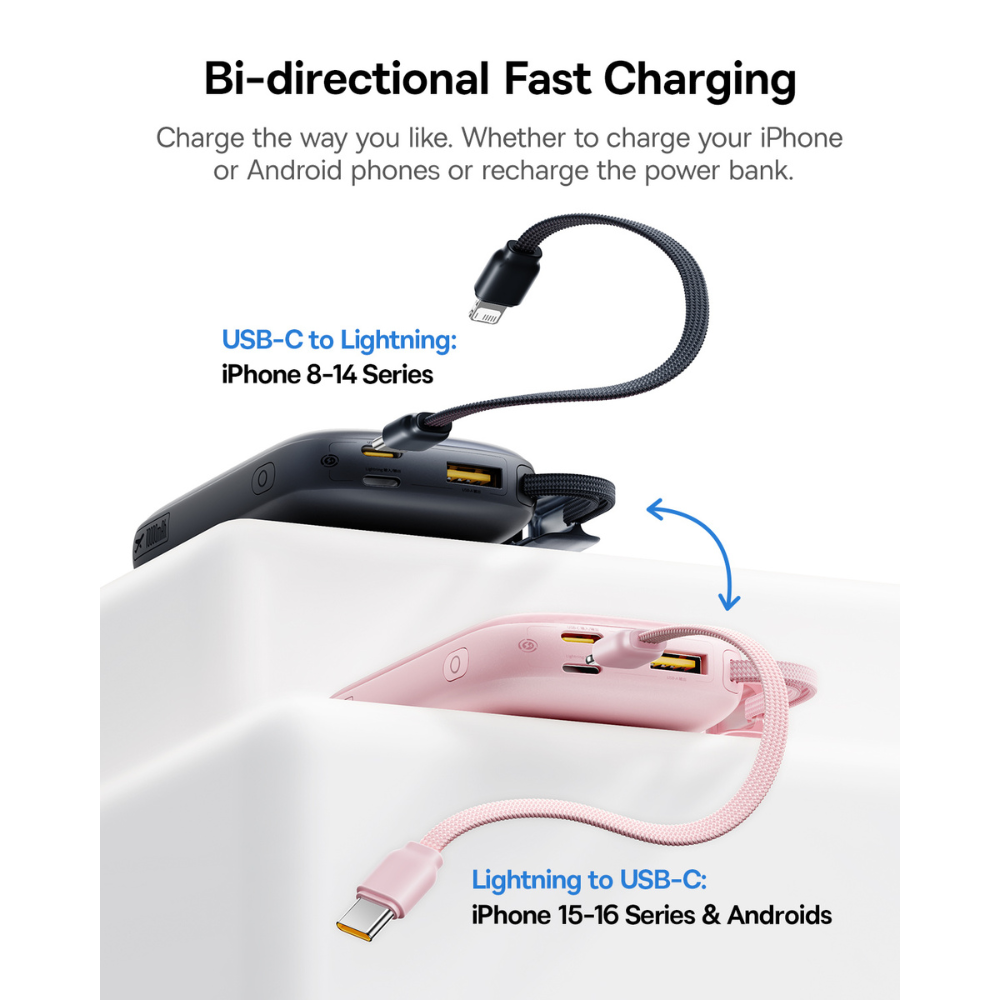 BASEUS Power Bank 20000mAh, 45W με ενσωματωμένο καλώδιο USB-C – Lightning, EnerFill FC21 Qpow 3 Ultra natural titanium – E0027P01 - Image 9