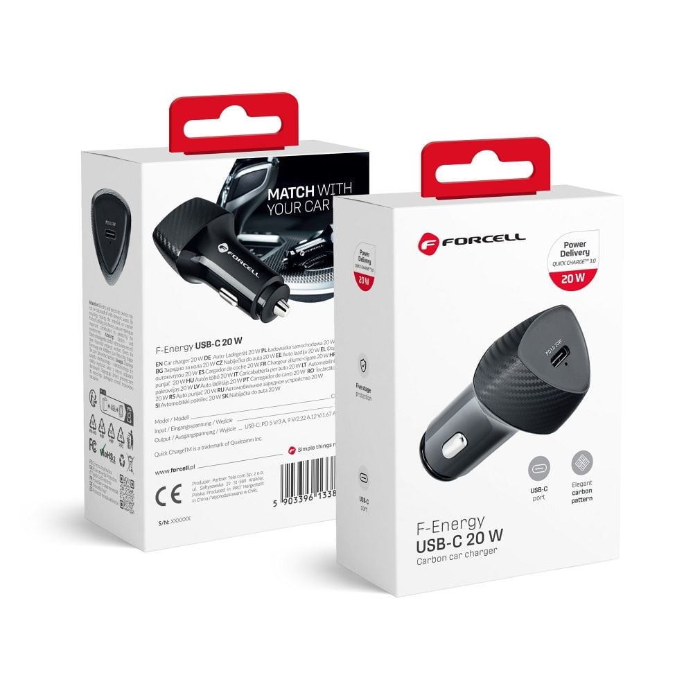 FORCELL F-ENERGY Carbon CC50-1C φορτιστής αυτοκινήτου USB-C PD 20W μαύρος - Image 2