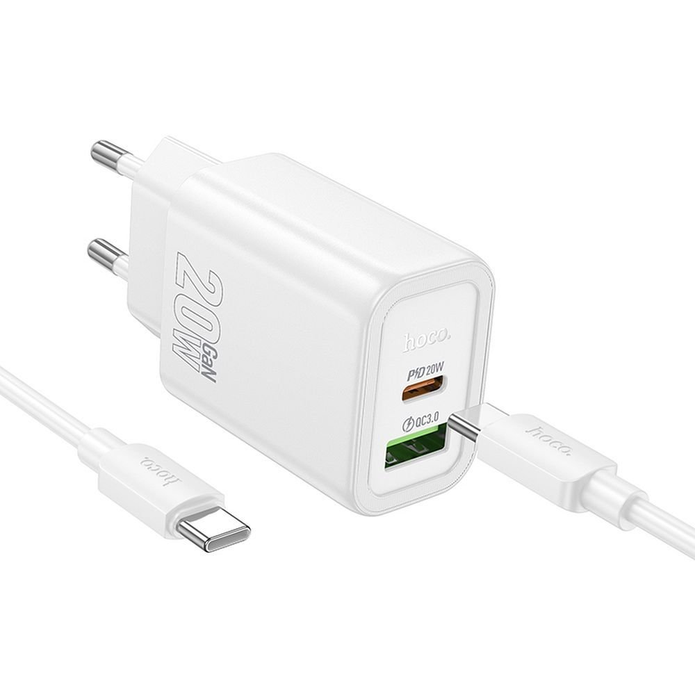 Hoco N61 φορτιστής τοίχου USB A + Type C με καλώδιο Type C σε Type C λευκό