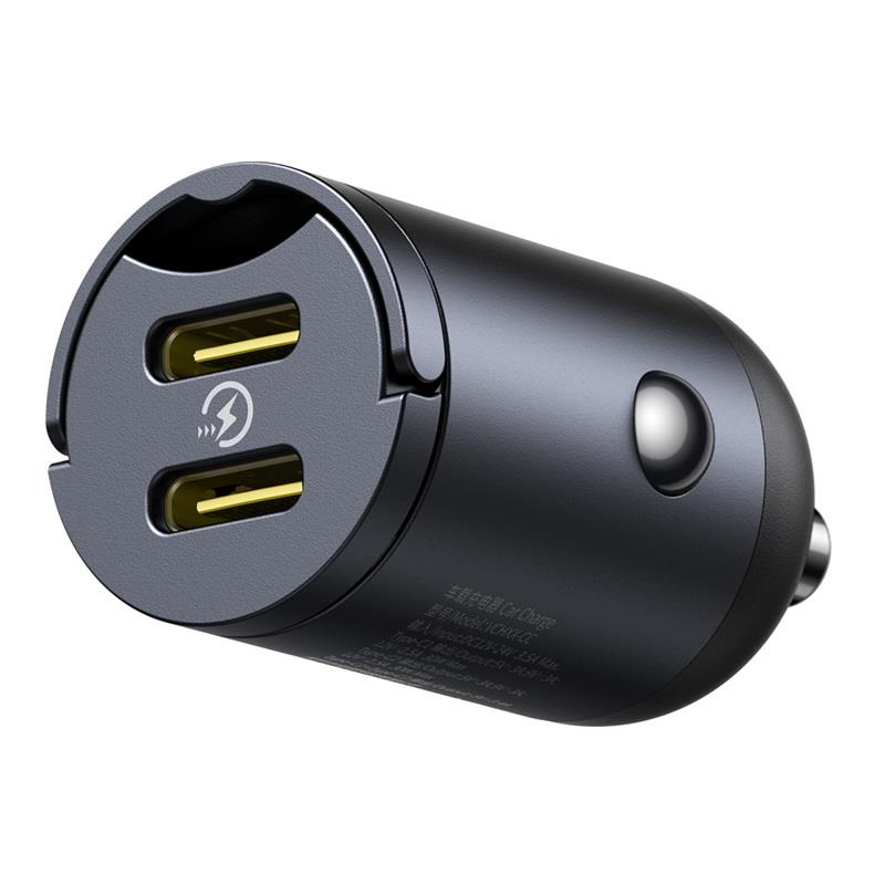 Baseus Mini Tiny Star 2x USB-C PD φορτιστής αυτοκινήτου 1x USB-C – USB-C θύρα 30W μαύρος - Image 4