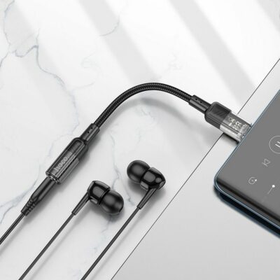Adapter AUX USB-C to Jack 3,5mm Hoco 0,15m LS37 transparent black - Image 5