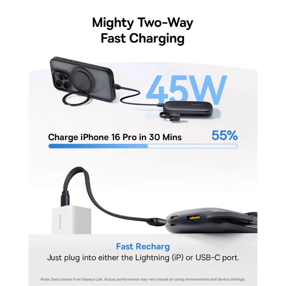 BASEUS Power Bank 20000mAh, 45W με ενσωματωμένο καλώδιο USB-C – Lightning, EnerFill FC21 Qpow 3 Ultra natural titanium – E0027P01 - Image 8