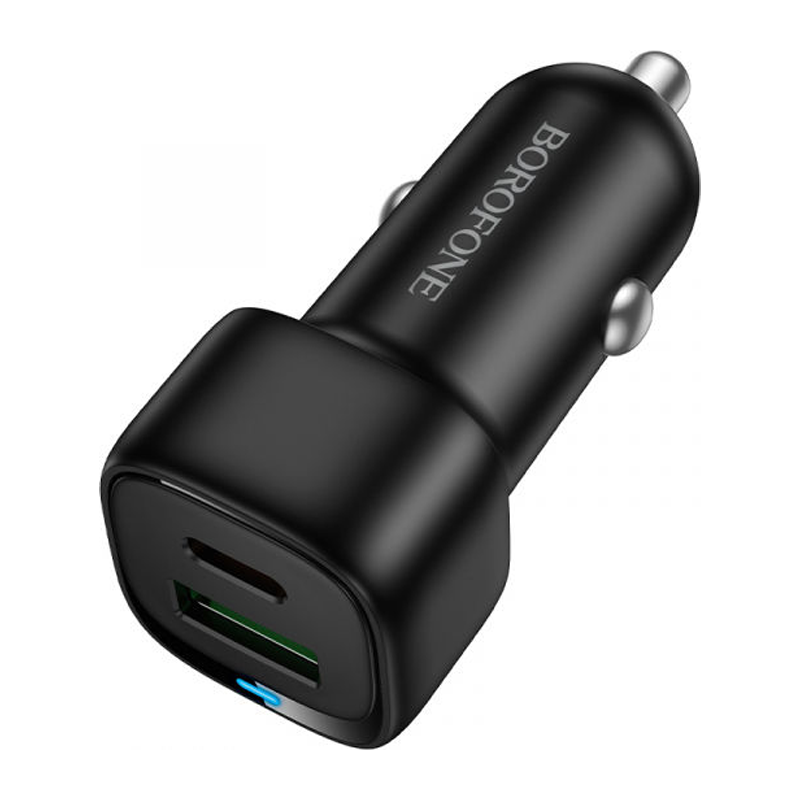 Borofone Car Charger BZ34B Cloud – USB + Type C – QC 3.0 PD 38W με καλώδιο Type C σε Lightning μαύρο - Image 4