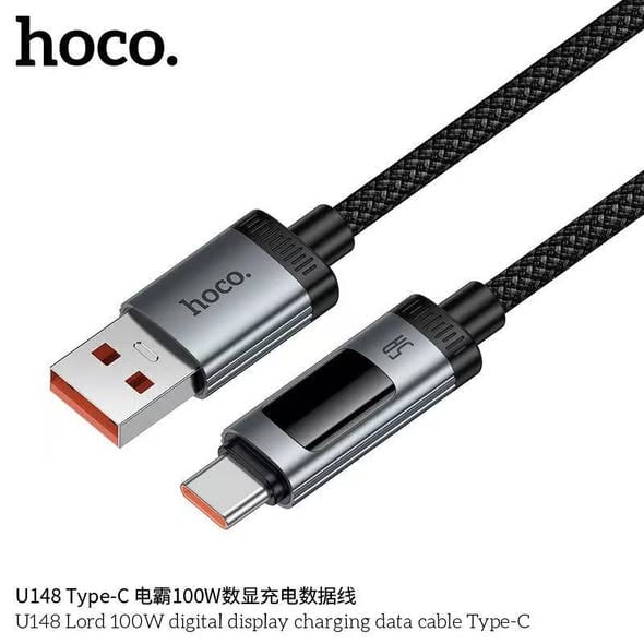 Καλώδιο Data USB-A σε USB-C με ψηφιακή οθόνη Hoco PD 6A 100W 1,2m U148 μαύρο