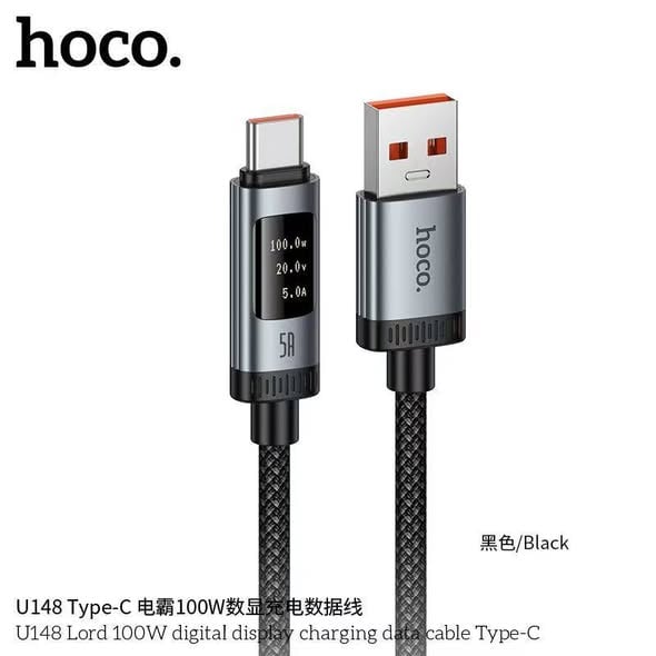 Καλώδιο Data USB-A σε USB-C με ψηφιακή οθόνη Hoco PD 6A 100W 1,2m U148 μαύρο - Image 3