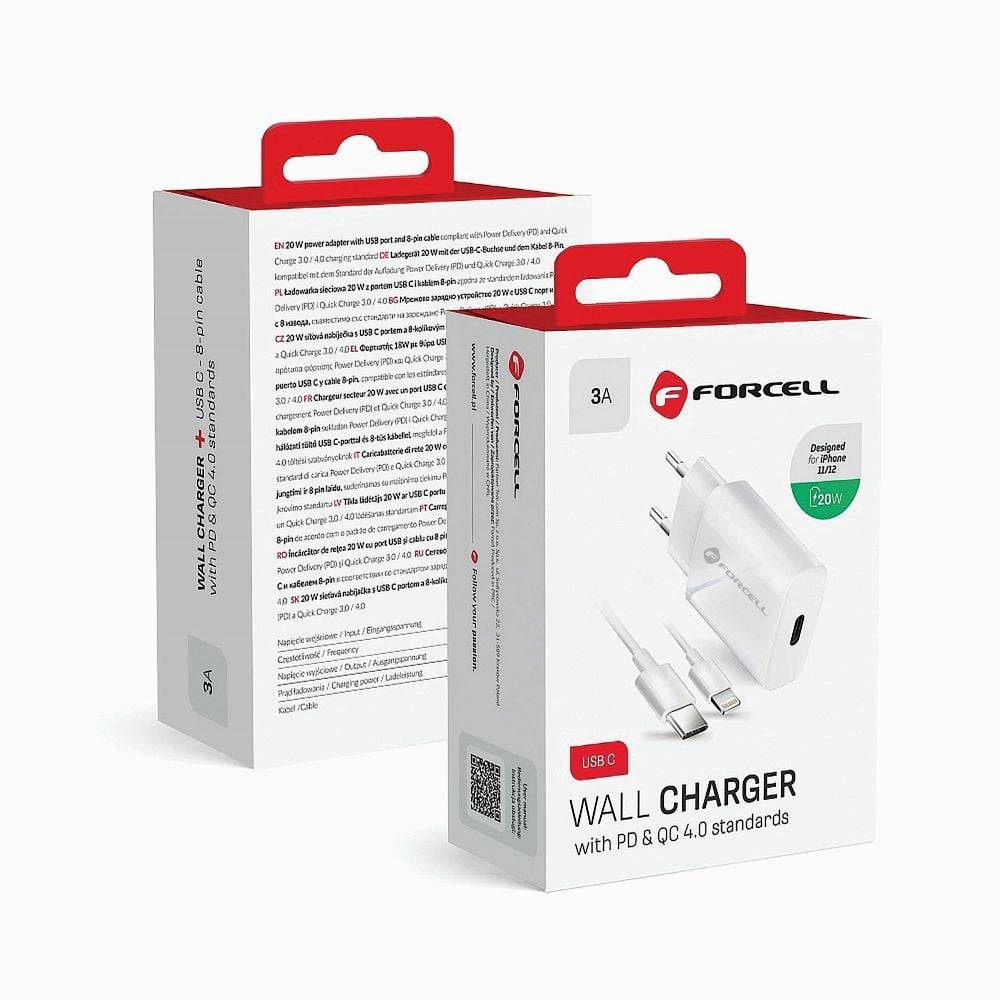Φορτιστής Forcell F-Energy USB C QC4.0 PD 3A 20W + καλώδιο USB C σε Lightning TFK-TC-20WPD λευκό - Image 2